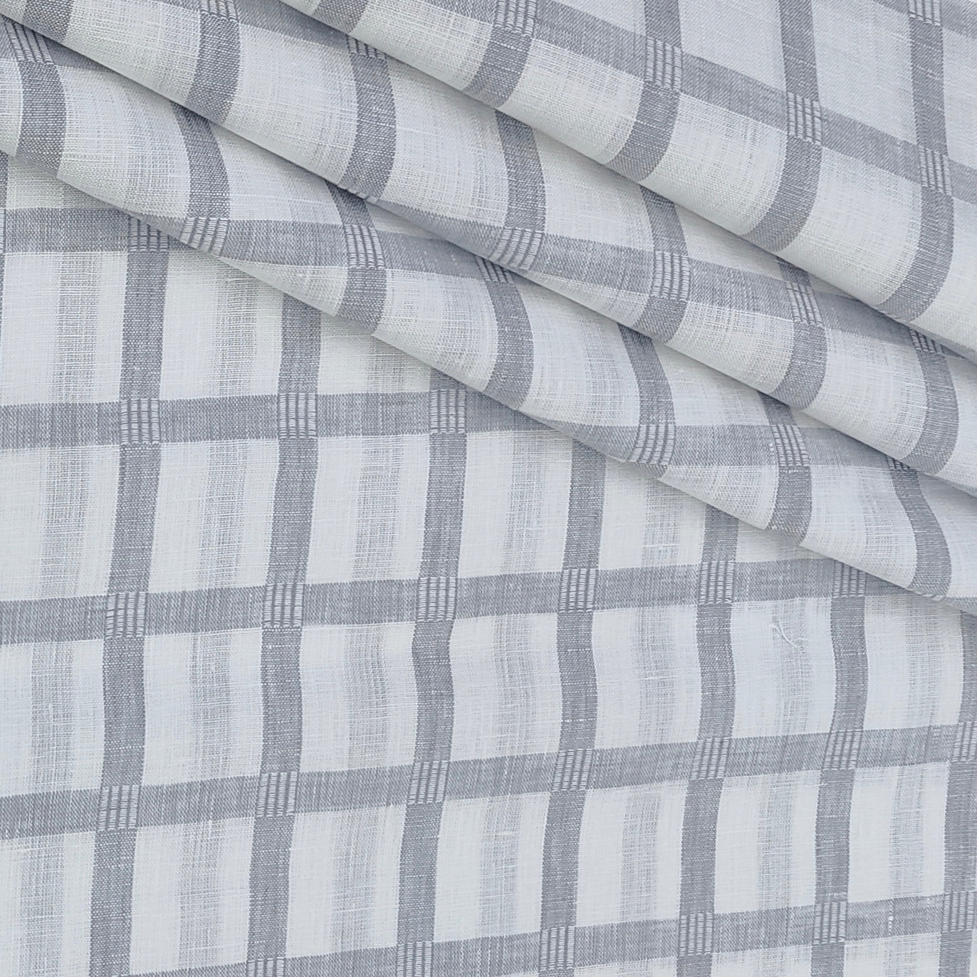 Shirt Fabric Raymond 60Lea×60Lea Pure Linen Broad Check Colour Grey N White